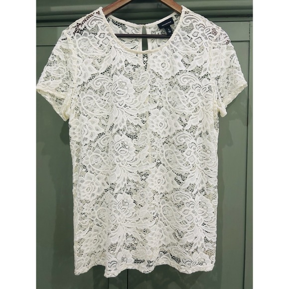 Who What Wear Tops - Womens Crochet Lace Sheer Overlay Top Size L Boho Romantic Coquette Festival Y2K